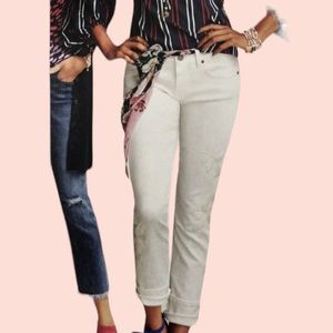 CAbi White "Woodstock" Slim Boyfriend Jean  with Tone on Tone Embroidery 5490
